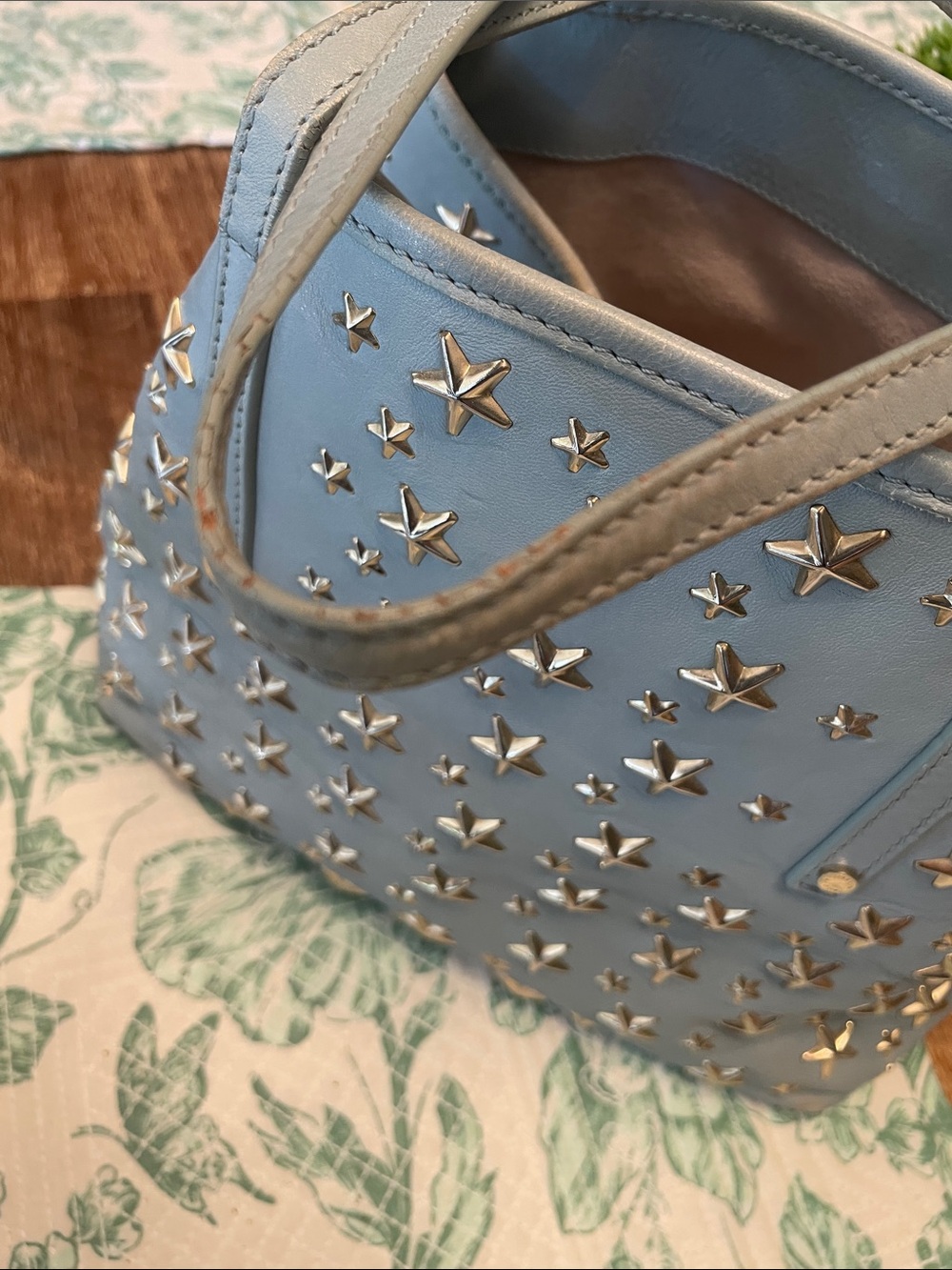 Jimmy Choo Sasha Blue Leather Gold Star Studded Tote - Authentic - Picture 13 of 14